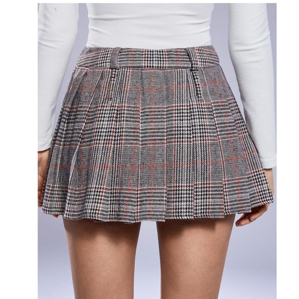 NWT MakeMeChic Apricot Plaid Pleated Mini Skort Drop Waist A-Line‎ - Small - Picture 2 of 9